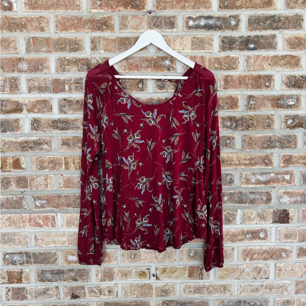 Free People Elsa Drape Open Back Maroon Floral Blouse Medium - Picture 4 of 5